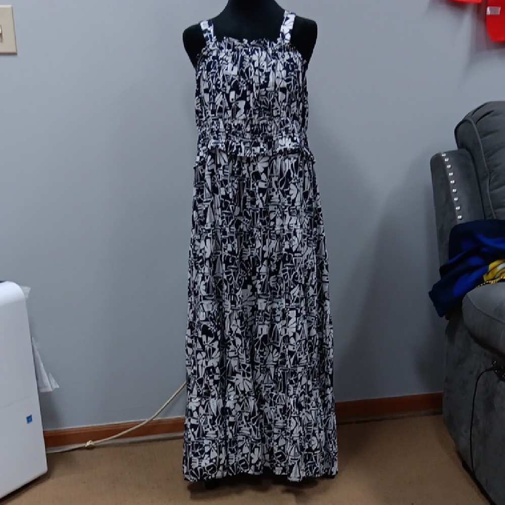 Nautica Black and White Halter Maxi Sundress